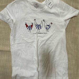 JCrew White Tee with Three French Hens Colorful Design Size Small